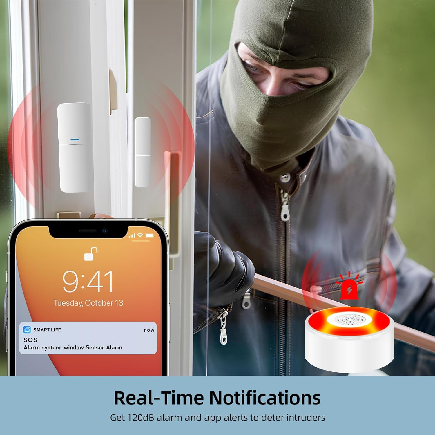 Wireless Portable Home Alarm System with WiFi & PIR Motion Sensor APP Alert for Home Security · image 2