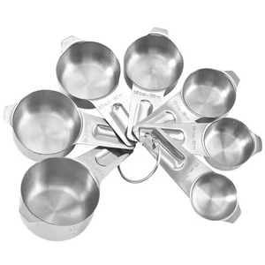 Magnifiques tasses à mesurer en acier inoxydable avec une grande poignée en bois pour une cuisson et une cuisine précises, ensemble de 8 pièces, meilleure qualité - Product Image 6