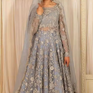 BORDADO PESADO CON ESTILO EN BRIDAL ANARKALI,LEHENGA Y DUPATTA CON CUENTAS DE CRISTAL EMBELLECIDO, TRABAJO DE DABKA PARA BODA @ 2024 - Product Image 1