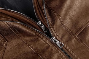 Chaqueta de moto de piel de cordero auténtica marrón para hombre, estilo informal, con cierre de cremallera en relieve, impermeable, con capucha, tela ODM - Product Image 5