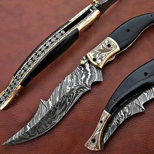 Cuchillo de Caza de Acero de Damasco de Alta Calidad, Mango de Cuerno de Carnero, Hoja Recta, Garantía de 3 Años, OEM Personalizado, Alta Durabilidad para Exteriores - Product Image 6