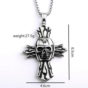 yunnique Stainless Steel <b>Cross</b> Skull Pendant Necklace-Men's Fashion - Product Image 3