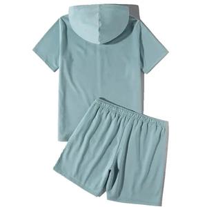 T-shirt à capuche vintage personnalisé pour hommes et short à cordon de serrage pour la taille ensemble de jogging short de survêtement à capuche OEM - Product Image 5