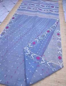 Exclusivo Deshi Dhakai Jamdani Sharee Calidad de exportación para mujeres TELA JAMDANI Azul ROJO VERDE Dorado de Bangladesh - Product Image 3