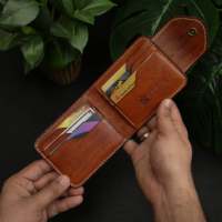 Dompet Lipat Dua Kulit Asli Premium, Pewarnaan Tangan, Jahitan Berlian, Tutup Kuningan, Buatan Tangan Penuh, Mewah, Tipis, Multifungsi, Unisex