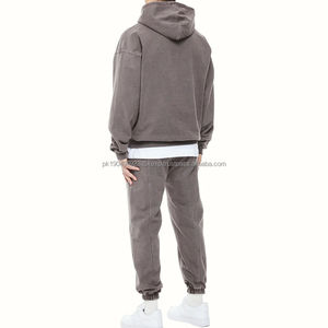 Ensemble de survêtement unisexe en molleton 100 % coton de haute qualité, style vintage délavé à l'acide, coupe oversize, sweat-shirt uni à capuche, streetwear pour homme - Product Image 3
