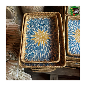 Plateau de service décoratif en rotin, mosaïque de nacre mélangée, plateau naturel pour le style d'intérieur, plateau en mosaïque tissé à la main pour les fruits - Product Image 6