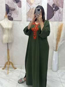Moroccan Gandoura <b>Kaftan</b> Abaya Dress Women Long Sleeve Embroidered Maxi Gown Silk V Neck Flared Hem <b>Summer</b> Dubai Wear - Product Image 2
