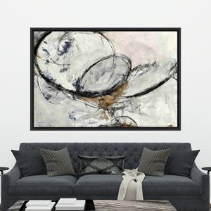 Tableau sur toile imprimé noir abstrait moderne et élégant pour la décoration de salon, 1P : encadré noir - Product Image 1