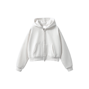 เสื้อฮู้ดครอปซิปสำหรับผู้หญิง ลายพราง สปอร์ต ผ้าไหมวาฟเฟิล ปักลาย - Product Image 1