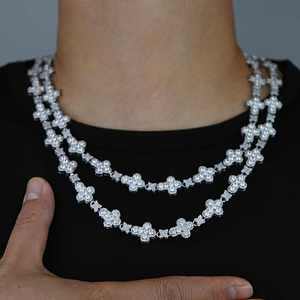 Dazzling Trendy 10mm Fleur de Moissanite Glacée Chaîne de Tennis Collier Croix Étoile Diamant Cubain Lien Plaqué Or 14k Certifié IGI - Product Image 6