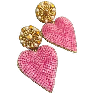 Pendientes de corazón hermosos de moda con bordado de cuentas hecho a mano en colores de lujo para niñas con aspecto elegante superior - Product Image 1