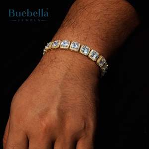 10mm Clustered Tennis <b>Bracelet</b> <b>for</b> <b>Men</b> Iced 18K yellow Gold Plated 925 <b>Sterling</b> <b>Silver</b> Moissanite <b>Bracelets</b> - Product Image 5