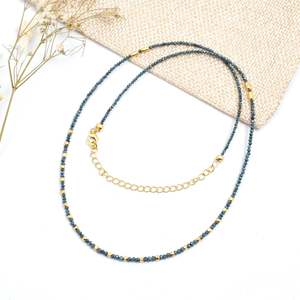 Collar de Perlas de Plata de Ley 925 Chapado en Oro de 14K con Forma de Rondelle de Diamante Azul para Mujer, Modelo de Moda 1011 - Product Image 2