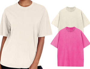 Camiseta de gran tamaño Unisex de algodón 100% para hombres y mujeres, Camiseta de punto con estampado de lavado ácido holgado, estilo informal, transpirable de secado rápido - Product Image 2