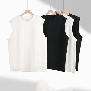 China Bangladesh Factory OEM Customized Logo Embroidery Men 350G <b>Heavyweight</b> Pure Cotton Sleeveless Loose Fit O Neck <b>T</b> <b>Shirt</b> - Product Image 1