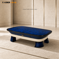 Table basse de luxe en bois de burl bleu avec tiroir, table centrale rectangulaire pour salon
