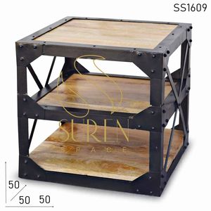 Chevet indien en bois massif avec deux tiroirs cadre en métal polyvalent pour chambre maison salle à manger salle de bain hôpital école salle utilisation - Product Image 3