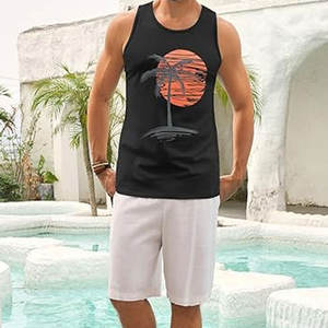 Camiseta sin mangas ligera transpirable para hombre, camiseta de compresión de algodón pesado para gimnasio, camiseta para correr sin mangas acanalada - Product Image 4