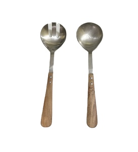 Ensemble de couverts de service en acier inoxydable et bois Dipper 2024 avec couteau, fourchette à poisson, cuillère, cuillère à salade, couverts de cuisine - Product Image 2