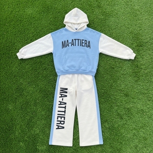 Conjunto Deportivo Ma-Attiera para Mujer, Sudadera con Bloques de Color, Estampado de Letras en Blanco y Azul, Corte Holgado Informal, Dos Piezas - Product Image 6