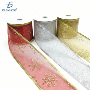 Nastro Trasparente Scintillante con Fiocchi di Neve Rosso Argento Oro, Larghezza 2,7 Metri, Materiale Plastico 6,3 cm - Product Image 4
