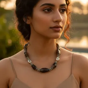 Collar de Moda Bohemia Único para Mujer, Cuentas de Cuerno de Latón, Cadenas Religiosas Cristianas de Moda, Forma de Perla Clásica y Moderna - Product Image 2