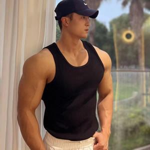 Custom <b>Mens</b> logo <b>Ribbed</b> Gym tank Top Heavyweight Cotton Muscle Sleeveless Running Stringer Fitness Sports Workout <b>Vest</b> - Product Image 5