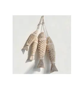 4er Pack antike hand geschnitzte Holz Fisch Skulptur Dekor Ornament mit Fischernetz, Strand Thema Wand kunst hängen Holz Nautical