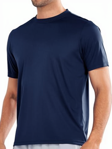 T-shirt de sport décontracté pour homme, bleu uni, séchage rapide, respirant, coupe classique, pour entraînement, fitness, extérieur et gym - Product Image 6