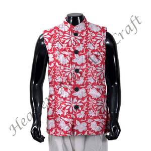 Chaqueta con estampado de bloques para hombre, abrigo de invierno acolchado, tela de algodón, bloque de mano, Chaqueta de algodón con estampado de bloques - Product Image 4