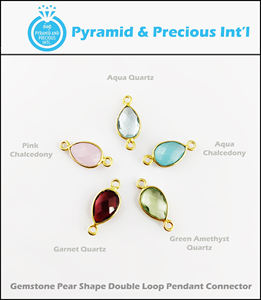 Green <b>Amethyst</b> Pear Shape Faceted Bezel <b>Pendant</b> Connectors 10x8mm 925 Sterling Silver Gold Plated Double Loop Connectors Links - Product Image 3