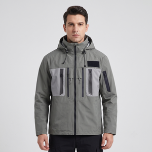 Veste tactique pour homme, coupe-vent, imperméable, col montant, multi-poches, 100% nylon, color-block, toutes saisons - Product Image 1