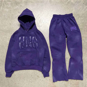 OEM survêtement épais vintage personnalisé en éponge française ample 3D pour hommes sweat à capuche ample imprimé Sun Fade Flare pantalon de survêtement ensemble de jogging - Product Image 4