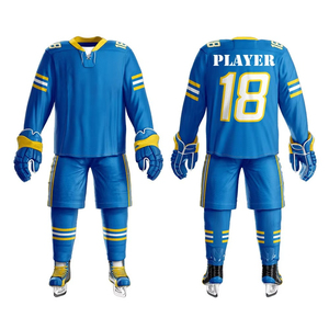 Ensembles d'uniformes de hockey sur glace unisexes de haute qualité, design par sublimation, broderie sur le maillot, 100% polyester, anti-UV, respirant, personnalisable - Product Image 1