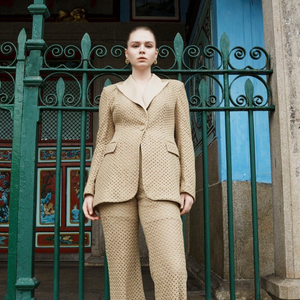 Blazer de Diseño Nuevo 2025 para Mujer, Blazer CLEF con Solapa, Tela Rústica de Rejilla, Etiquetado Privado, Ropa Femenina Elegante - Product Image 3