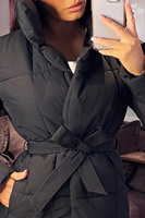 Doudoune matelassée noire pour femme, design unique, avec boutons et ceinture, style bulle, pour l'hiver