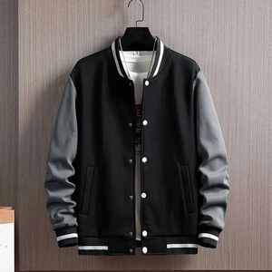 Blouson Bomber d'Hiver Homme Style Baseball Oversize Hip Hop sans Col avec Fermeture Éclair - Product Image 1