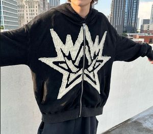 Sudadera con Capucha de Invierno de Alta Calidad, 500GSM, 100% Algodón, con Cierre, Lavado Vintage, Parches Personalizados, Estilo Urbano Desgastado - Product Image 2