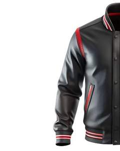 Veste bomber de baseball en toile noire et rouge pour hommes, col montant, deux tons, logo personnalisé, OEM, streetwear, vente en gros - Product Image 4