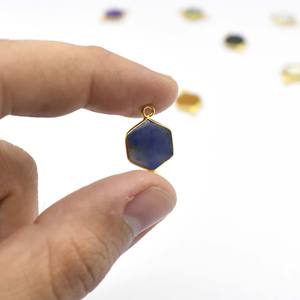 Colgante de piedras preciosas de zafiro azul hexágono oro Vermeil 925 conjunto de bisel de plata esterlina encanto sola fianza elegante joyería regalo para ella - Product Image 2