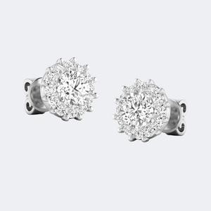 Boucles d'oreilles clous en or 14 carats avec halo rond de 1,50 CTW, grappe de fleurs, diamant de laboratoire cultivé, bijoux scintillants floraux pour femmes - Product Image 1