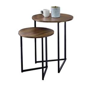 <b>Coffee</b> <b>Table</b> Modern Round Wood Top Metal Frame <b>Nesting</b> Side <b>Table</b> For Living Room Home Hotel Office Durable Minimal Design Decor - Product Image 6
