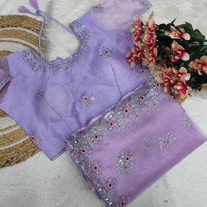 Hecho a mano hecho a mano espejo real y secuencia de trabajo peso ligero suave Organza seda Saree con blusa de lujo pieza para las mujeres - Product Image 3