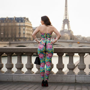 Conjunto de Corsé con Estampado Floral Personalizado al por Mayor, Atuendo de 2 Piezas para Mujer, Top sin Tirantes y Leggings Estampados de Alta Elasticidad - Product Image 4