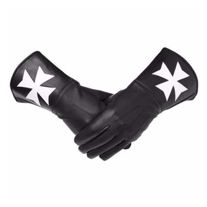 Super produit Gants maçonniques en coton pour hommes Logo brodé Usine Gants maçonniques de qualité supérieure en cuir noir - Product Image 2