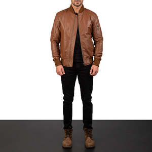 Chaqueta Bomber Reversible de Piel de Oveja Marrón Bomia MA-1, Cuello Alto, Cierre de Cremallera, Impermeable, Bordada, para Otoño, Talla XS - Product Image 3