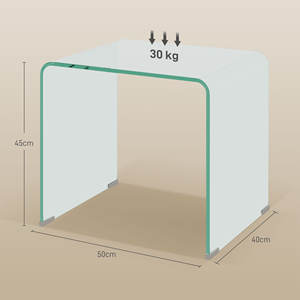 HOMCOM-Table basse moderne en verre trempé pour le salon avec design monobloc, 50x40x45 cm, transparent - Product Image 3