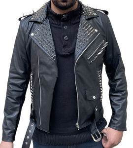 Veste en cuir cloutée à pointes argentées Brando pour hommes, style club gothique punk steampunk, veste noire de haute qualité pour motard OEM - Product Image 5