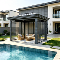 Pavillon moderne multi-scènes en alliage d'aluminium thermolaqué avec toit à persiennes, anti-corrosion, personnalisable pour jardin, terrasse, balcon